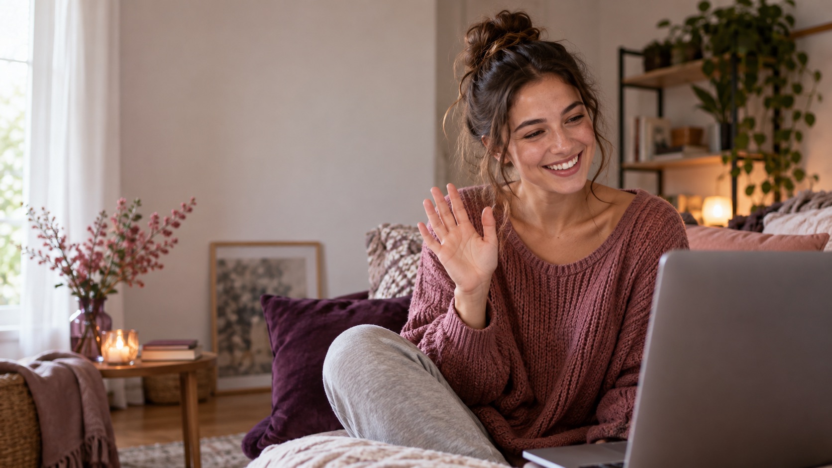 Woman smiling during a friendly one-on-one video call